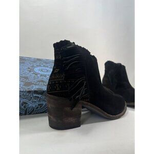 Extrafine Sugar Booties Black Suede Leather Fringe Ankle Bootie Aztec Womens 10